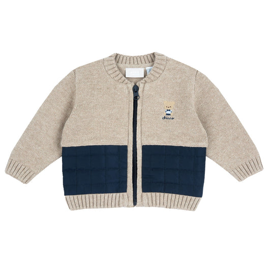 Jacquette beige et bleue