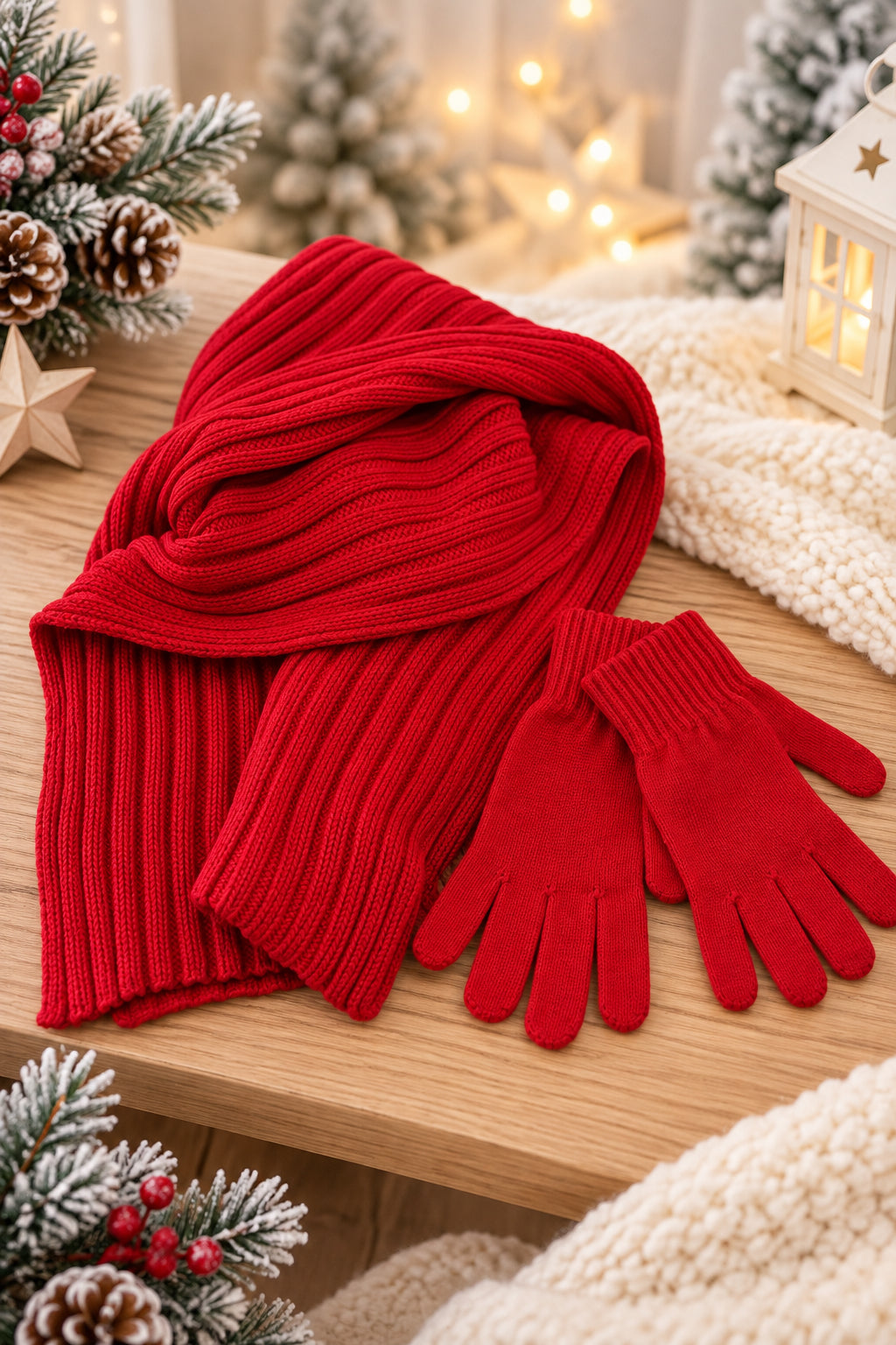 Echarpe et gants rouges