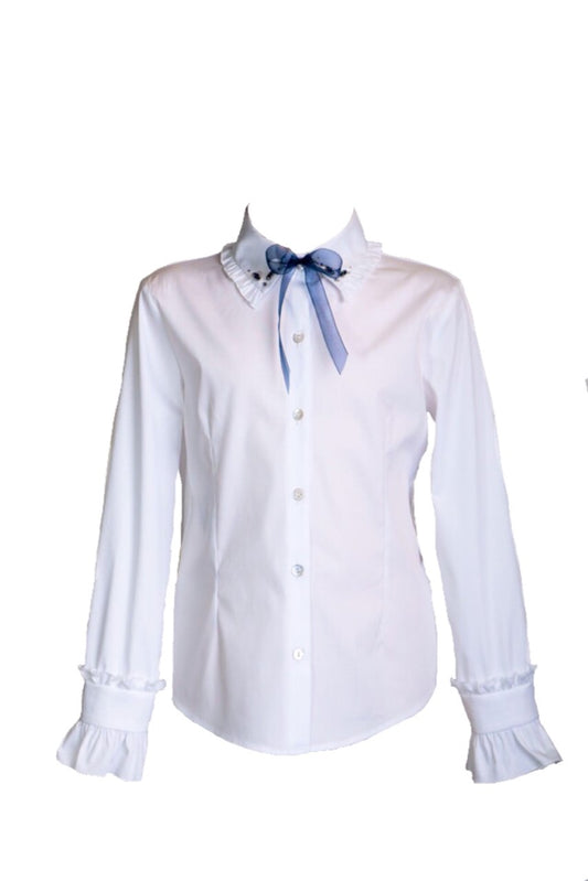 Chemise blanche à nœud bleu