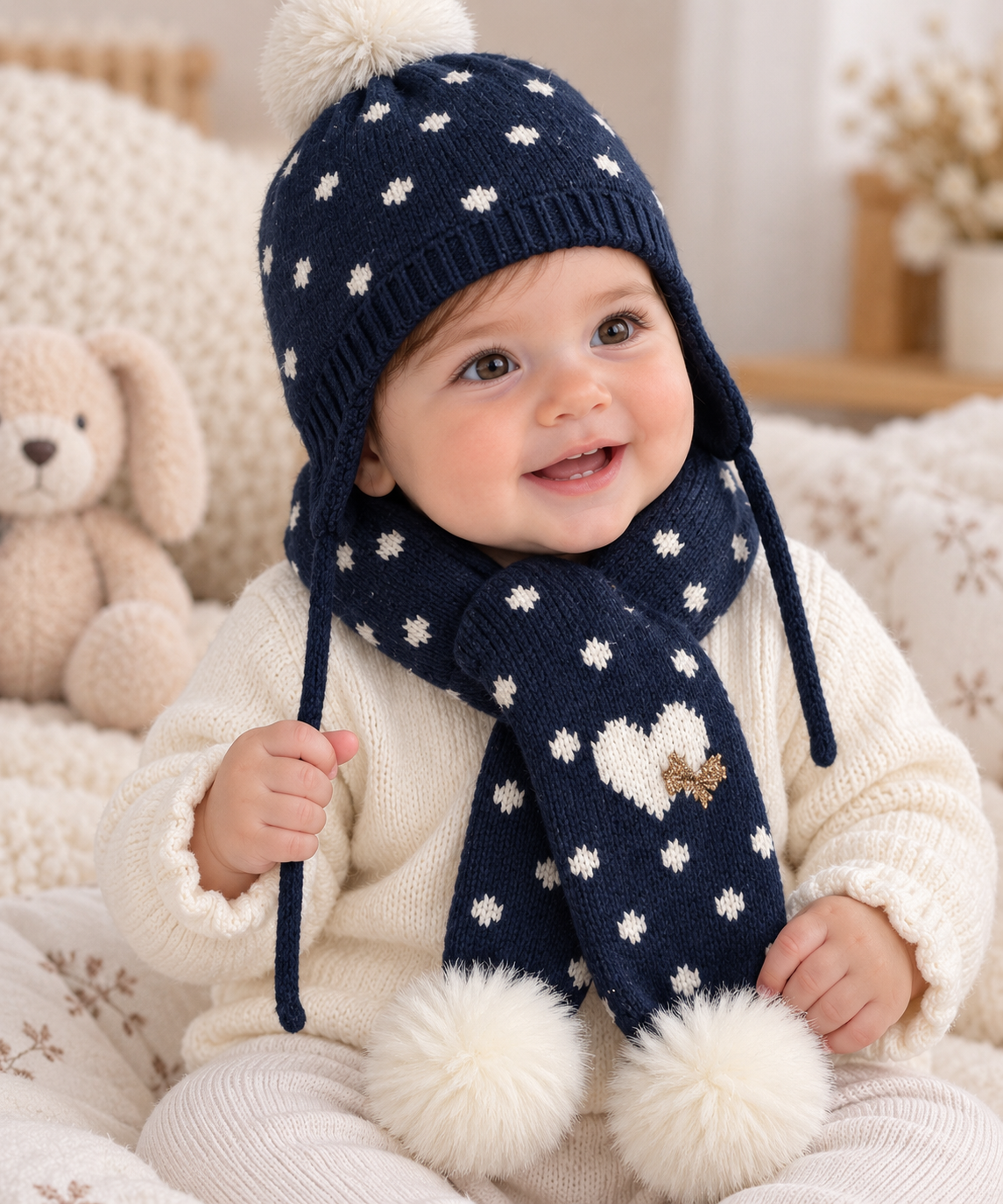 Bonnet et écharpe à pois