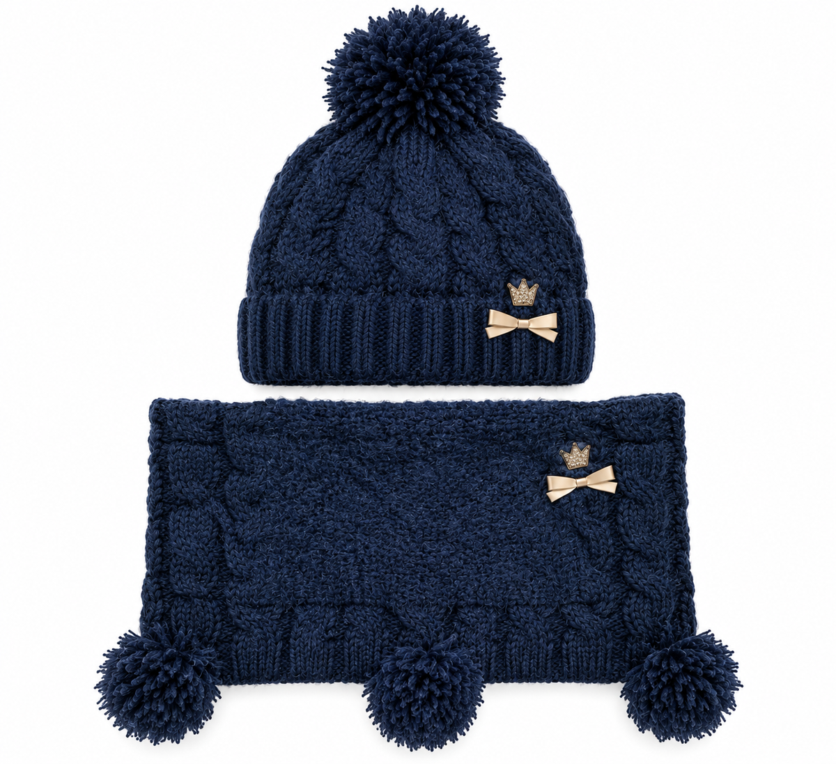 Set bonnet et écharpe bleu à pompon