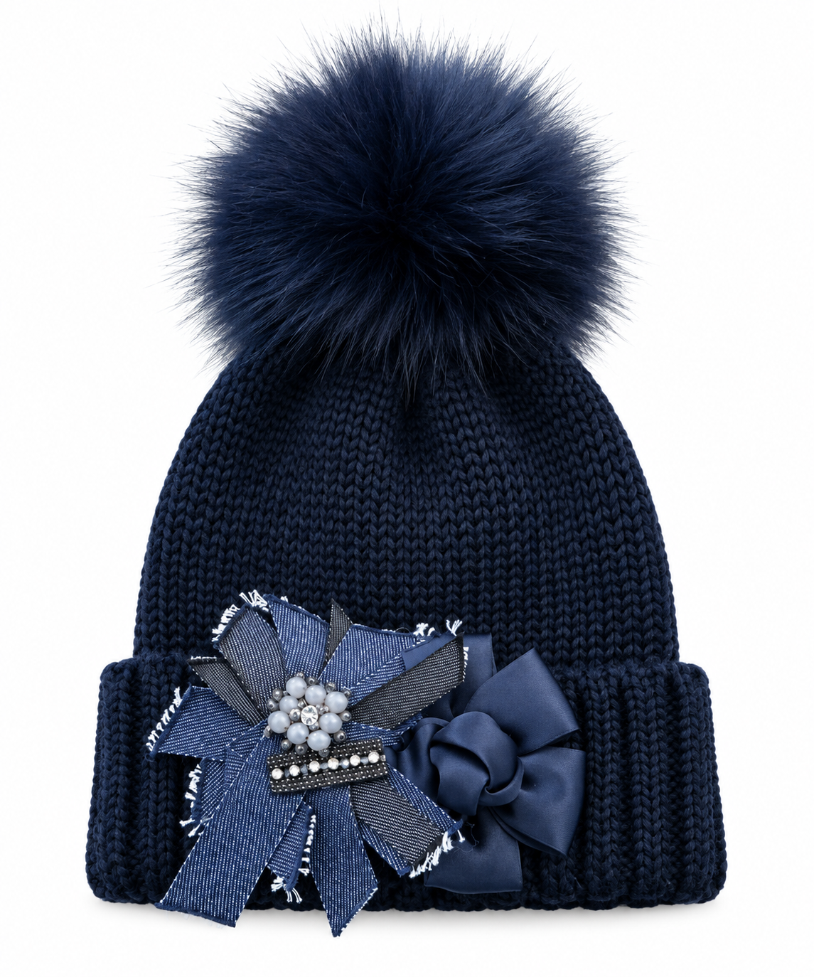 Bonnet bleu à fleurs