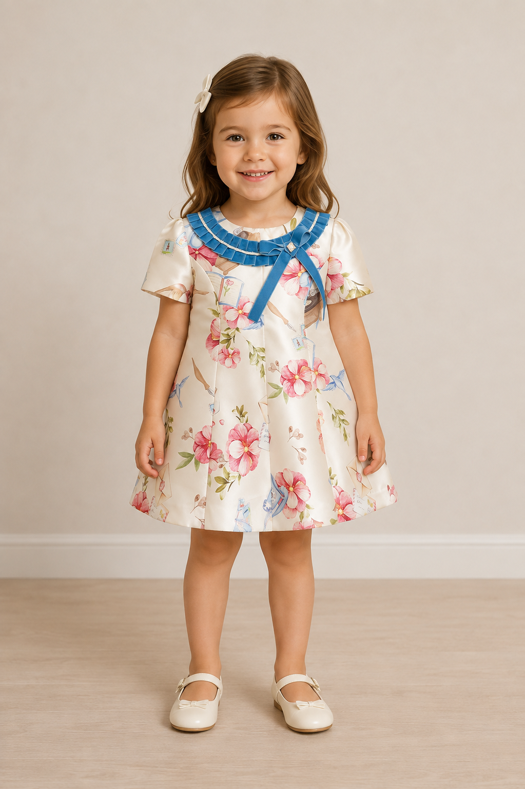 Robe crème à motifs fleuris