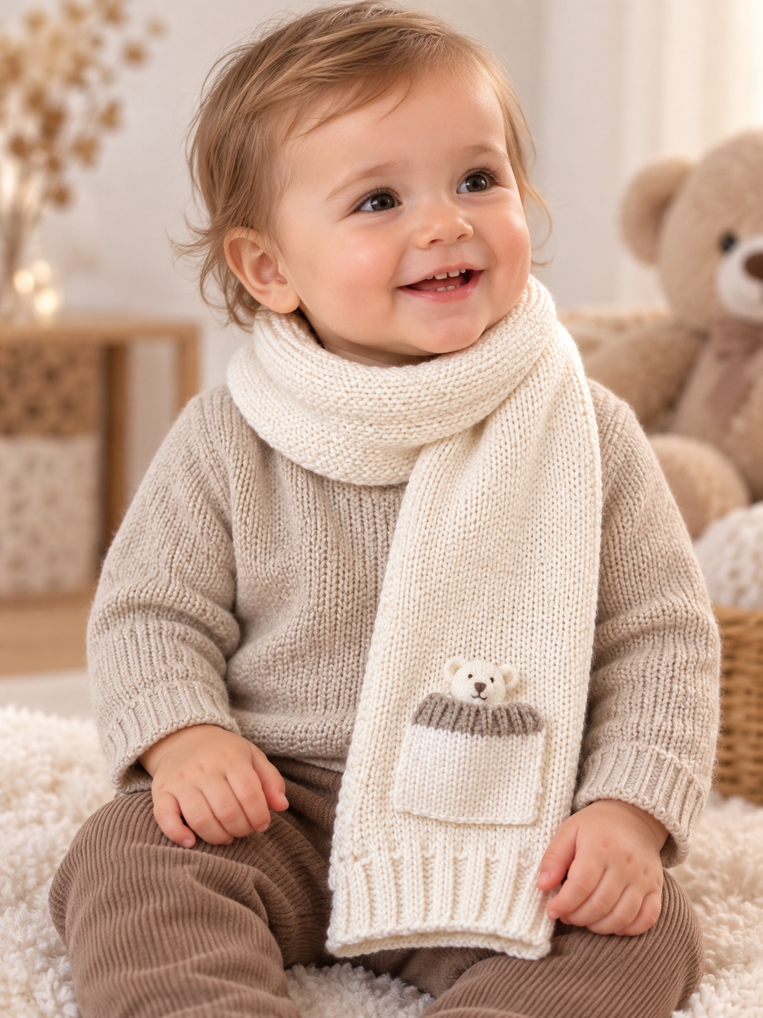 Echarpe blanche petit nounours