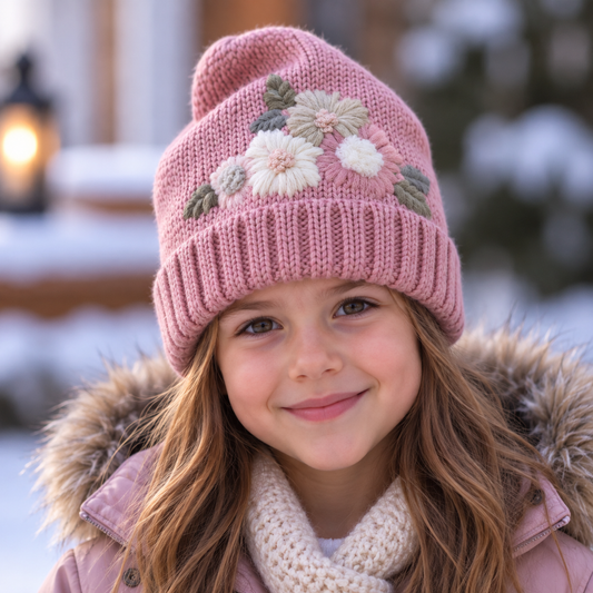 Bonnet rose brodé