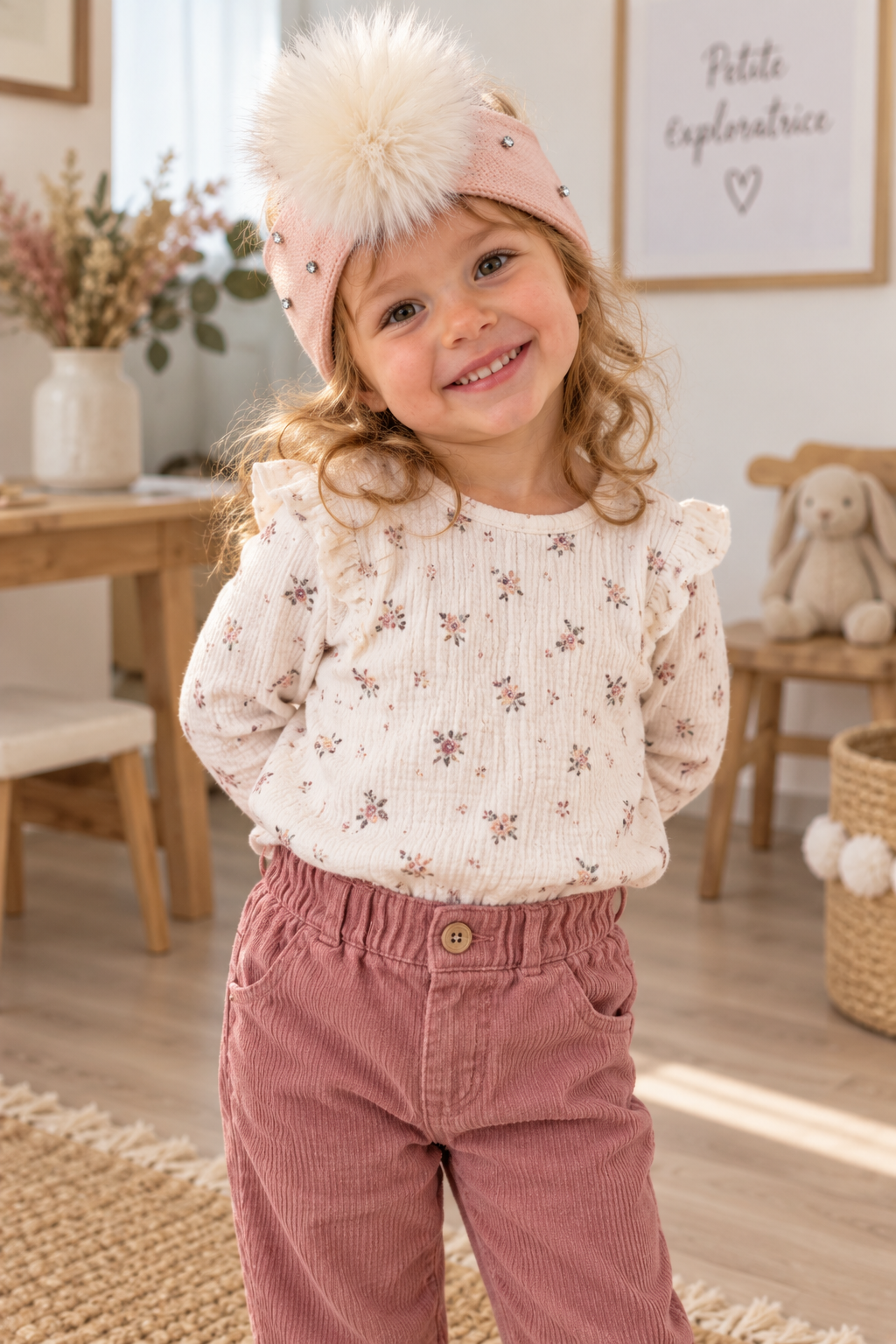 Bandeau rose à pompon