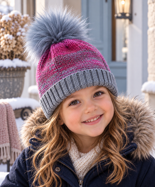 Bonnet rose et gris
