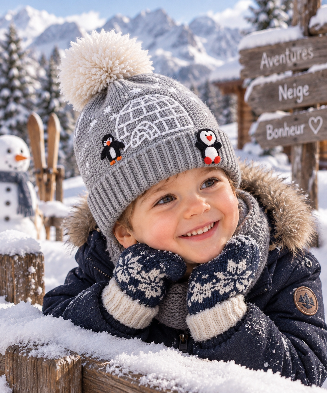 Bonnet gris pingouins